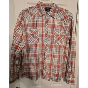 Not of This World Shirt Mens 2XL Plaid Snap Button Up Long Sleeve Y2K Spellout